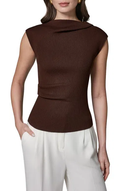 Donna Karan New York Aymmetric Cap Sleeve Rib Sweater In Brown