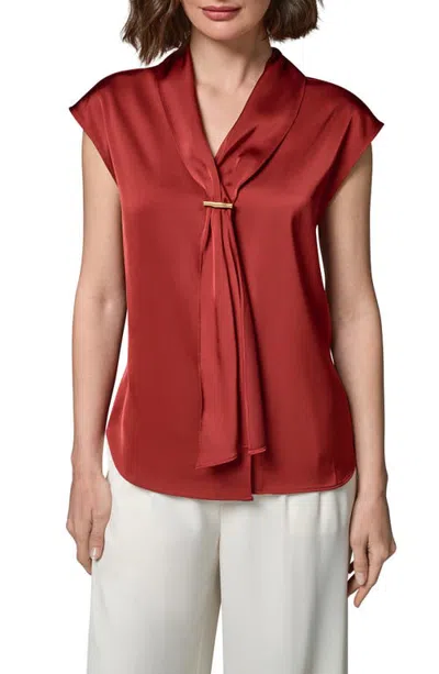 Donna Karan New York Bar Detail Satin V-neck Blouse In Red