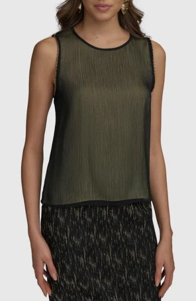 Donna Karan New York Beaded Double Layer Sleeveless Top In Black
