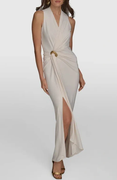 Donna Karan New York Belt Detail Sheath Maxi Dress In Neutral