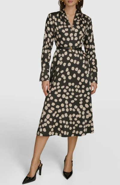 Donna Karan New York Belted A-line Dress In Black Sand