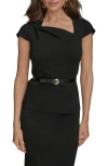Donna Karan New York Belted Asymmetric Sweater In Black