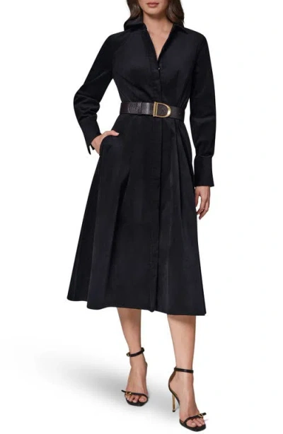 Donna Karan New York Belted Corduroy Midi Shirtdress In Black
