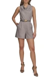 Donna Karan Petite Cowlneck Belted Romper In Gray