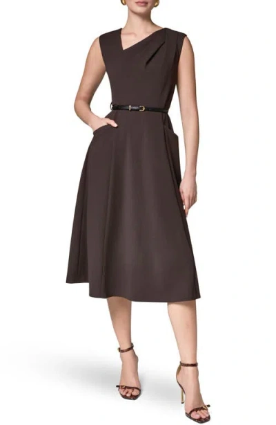Donna Karan New York Belted Draped Asymmetric Dress In Brown