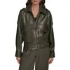 Donna Karan New York Belted Faux Leather Moto Jacket In Green