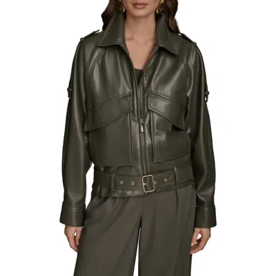 DONNA KARAN DONNA KARAN NEW YORK BELTED FAUX LEATHER MOTO JACKET
