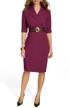 Donna Karan New York Belted Faux Wrap Sheath Dress In Elderberry