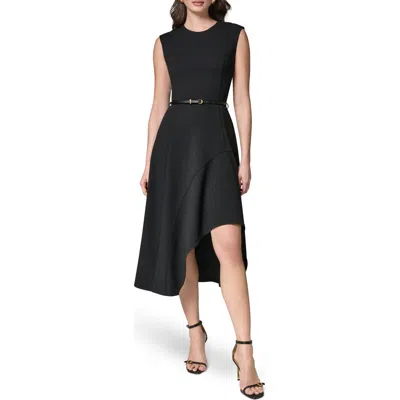 Donna Karan New York Belted Flounce Stretch Dress In Black