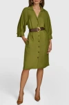 Donna Karan New York Belted Linen Blend Shirtdress In Green
