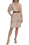 Donna Karan New York Belted Linen Blend Shirtdress In Scallop Shell Apricot