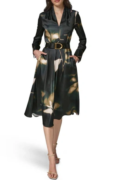 Donna Karan New York Belted Long Sleeve Dress In Green