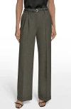 Donna Karan New York Belted Plaid Wide Leg Pants In Gray