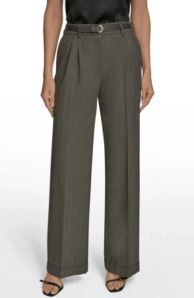 Donna Karan New York Belted Plaid Wide Leg Pants In Gray