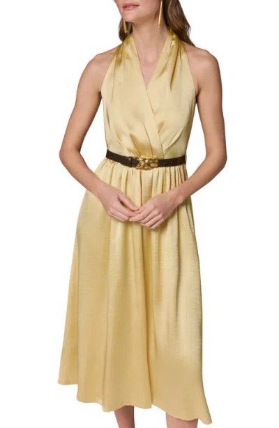 Donna Karan New York Belted Satin Midi Dress In Gold