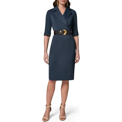 Donna Karan New York Belted Sheath Dress In Blue