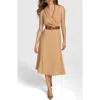 Donna Karan New York Belted Sleeveless Midi Dress In Fawn