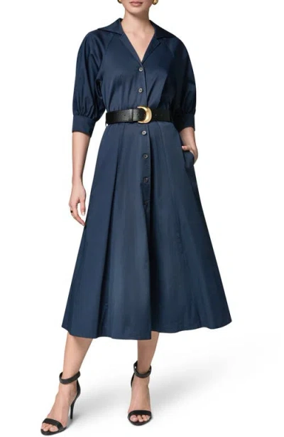 Donna Karan New York Belted Stretch Cotton Midi Shirtdress In Blue