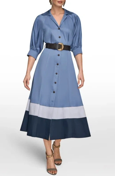 Donna Karan New York Belted Stretch Cotton Shirtdress In Blue