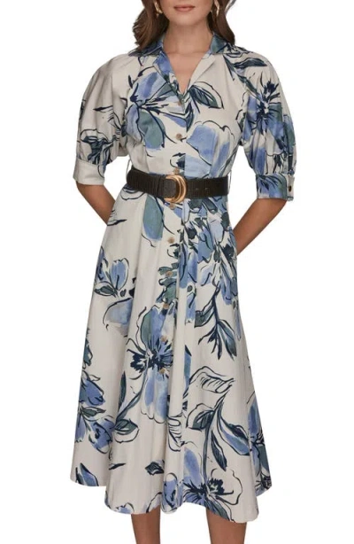 Donna Karan New York Belted Stretch Cotton Shirtdress In Multi