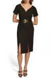 Donna Karan New York Belted Stretch Sheath Dress In Black