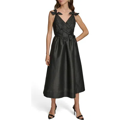 Donna Karan New York Bow Fit & Flare Midi Cocktail Dress In Black