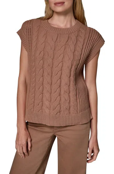 Donna Karan New York Boxy Cable Knit Sleeveless Sweater In Brown