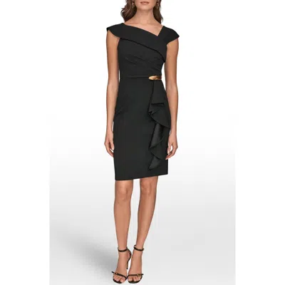 Donna Karan New York Buckle Detail Asymmetric Neck Sheath Dress In Black