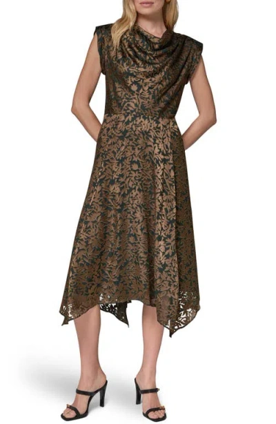 Donna Karan New York Burnout Cowl Neck Midi Dress In Black Fore