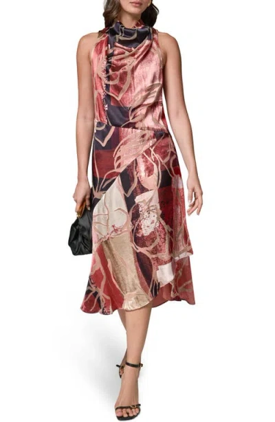 Donna Karan New York Burnout Sleeveless Cowl Neck Dress In Multi