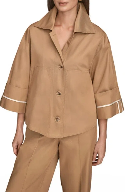 Donna Karan New York Button Front Cotton Twill Jacket In Brown