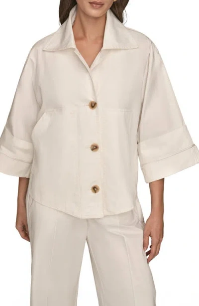 Donna Karan New York Button Front Cotton Twill Jacket In White