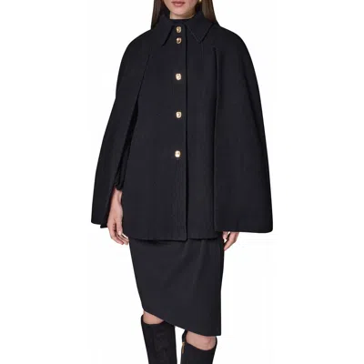 Donna Karan New York Button Front Wool Blend Cape Coat In Black