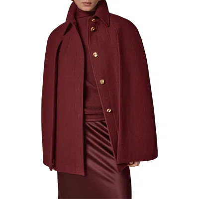 Donna Karan New York Button Front Wool Blend Cape Coat In Burgundy
