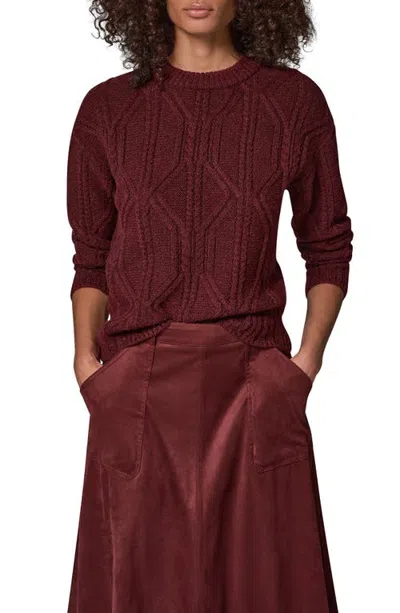 Donna Karan New York Cable Knit Crewneck Sweater In Burgundy