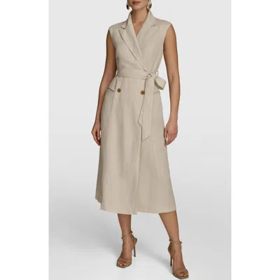 Donna Karan Belted A Line Midi Dress In Natural