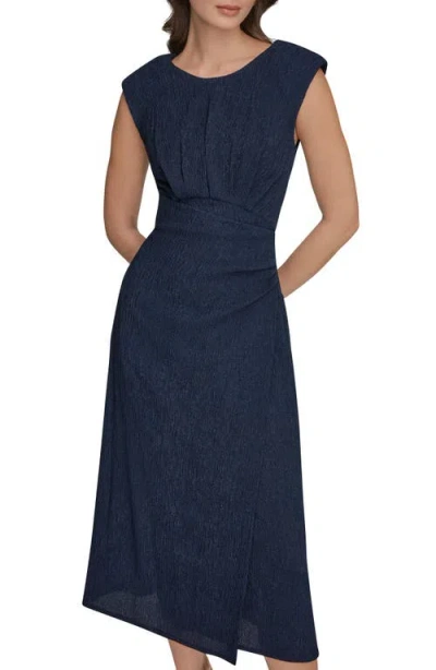 Donna Karan New York Cap Sleeve Midi Dress In Blue