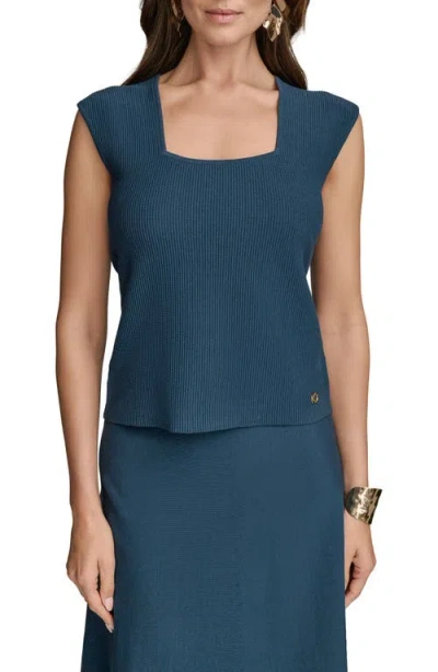 Donna Karan New York Cap Sleeve Rib Sweater In Blue