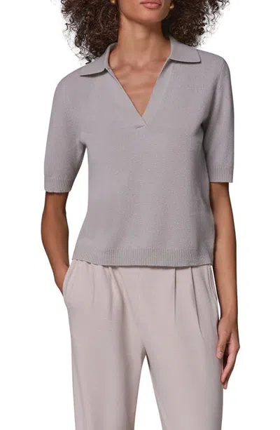 Donna Karan New York Cashmere Elbow Sleeve Polo Sweater In Gray
