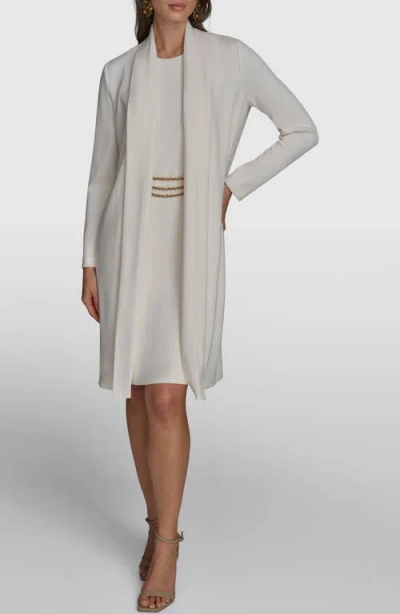 Donna Karan New York Chain Belt Detail Sheath Dress With Long Jacket In Cream