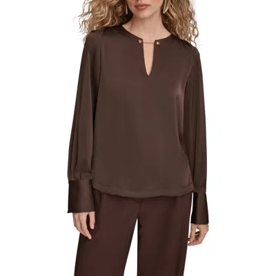 Donna Karan New York Chain Detail Long Sleeve Top In Brown