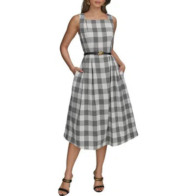 Donna Karan New York Check Sleeveless Midi Dress In Multi