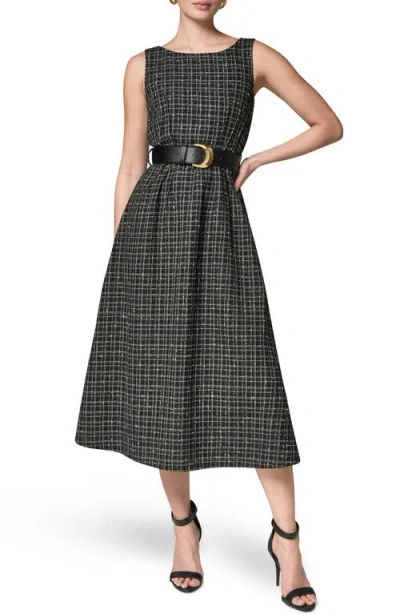 Donna Karan New York Check Tweed Belted Midi Dress In Black