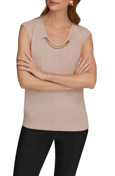 Donna Karan New York Coil Cap Sleeve Sweater In Pink