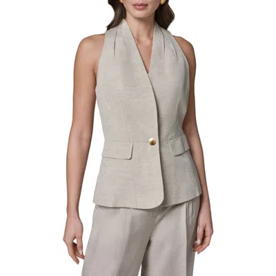Donna Karan New York Collarless Linen Blend Vest In Animal Print