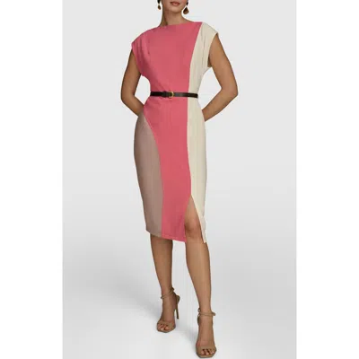 Donna Karan New York Colorblock Sheath Dress In Rose Quartz/mink/pristinee