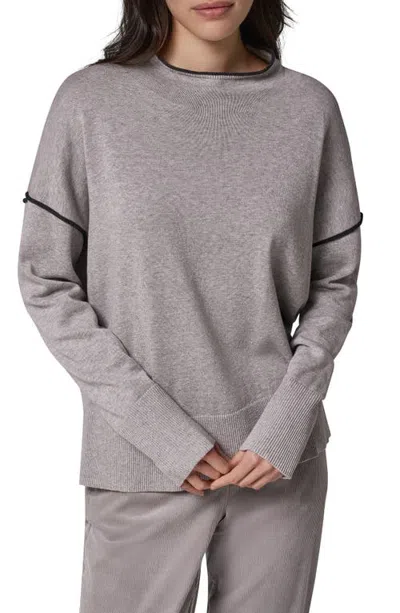 Donna Karan New York Contrast Trim Mock Neck Cotton Sweater In Gray