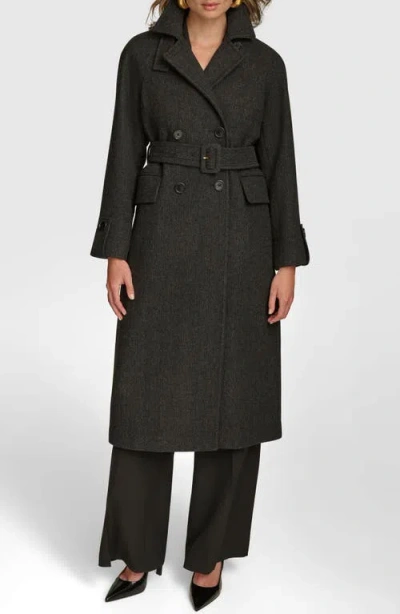 Donna Karan New York Convertible Collar Double Breasted Wool Blend Coat In Black