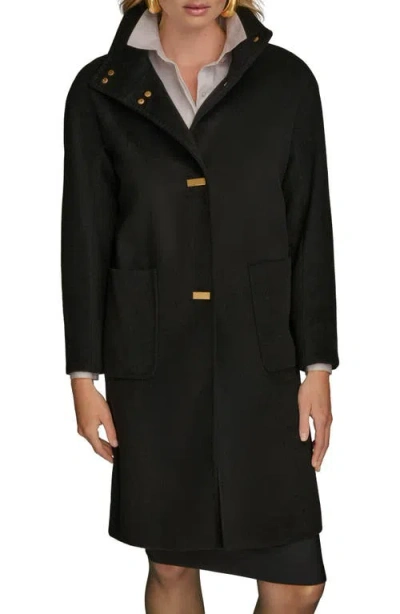 Donna Karan New York Convertible Collar Wool Blend Coat In Black