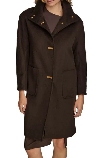 Donna Karan New York Converible Collar Wool Blend Coat In Brown